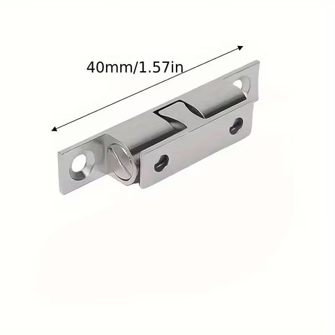 Stainless Steel Double Roller Catch Door Latch for Cabinets and Interior Doors with Smooth Spring Loaded Rollers on wooden surface in action