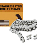 Stainless Steel Roller Chain No 50 Pitch Five Eighth Inch Ten Foot Length With Two Free Connecting Links For Industrial Machinery