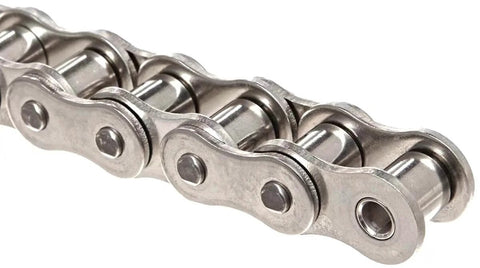 ANSI 40SS 08A Stainless Steel Roller Chain 10 Feet Single Strand for Chain Driven Slide Gate Operator, close-up view.