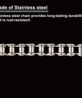 ANSI 40SS 08A Stainless Steel Roller Chain 10 Feet Single Strand displayed against black background, close-up view