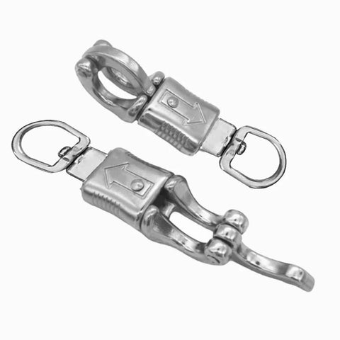 U Type Quick Release Clip with Rotatable Eye Stainless Steel Panic Snap, shown side by side, used for lead ropes and tie offs, 2 pack