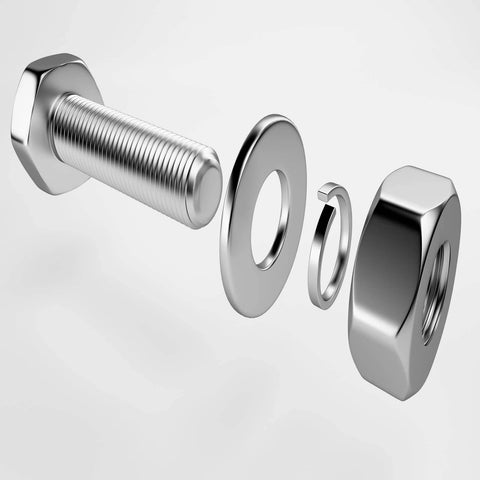 Exploded view of bolt assembly including M3x6mmx0.5mm Stainless Steel Round Flat Washer for Bolt Screw 100Pcs