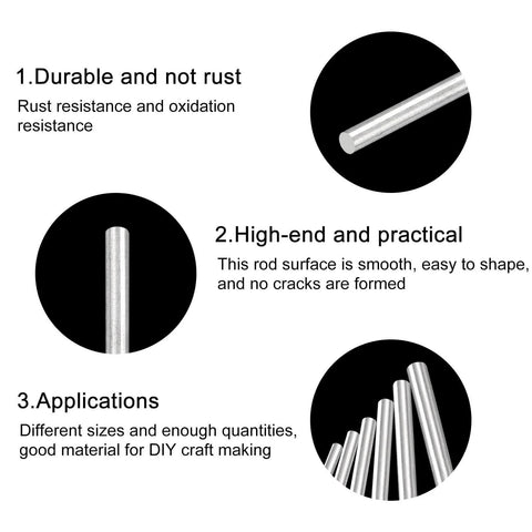Beefy Pro Grade 304 Stainless Steel Round Rods 3.5mm X 400mm Solid Shaft Rods shown with durability and application details.