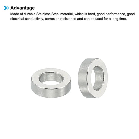 M4 Stainless Steel Spacers Set, 10 Pack Round Metal Standoffs, 4.1mm ID x 7mm OD x 2mm Thick displayed front and side view.