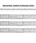 Stainless Steel Ruler Metal Straight Edge 6 Inch Ruler Set 12 Pack Durable Non Bendable Rust Resistant Safety Edge 0.9mm Thick