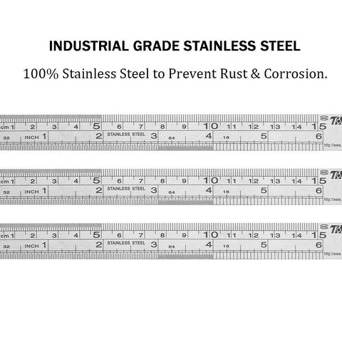 Stainless Steel Ruler Metal Straight Edge 6 Inch Ruler Set 12 Pack Durable Non Bendable Rust Resistant Safety Edge 0.9mm Thick