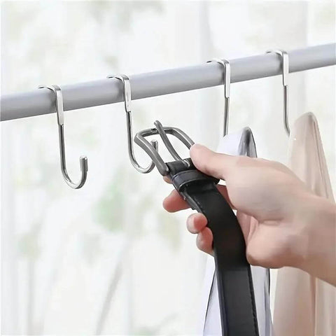 Two Pack Stainless Steel S Hooks No Drill Multipurpose Hanging Hooks For Kitchen Bedroom And Bathroom, used to hang belts
