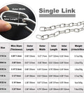 ✝️ 1/16 inch(1.5mm) Wire Diameter Stainless Steel Safety Chains 20 inch Long Link Rings Light Duty Coil Chain specification chart