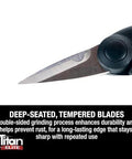 Heavy Duty 5.5 Inch Stainless Steel Scissors With Power Notch For Precision Cutting, close-up of tempered steel blades with ergonomic grip