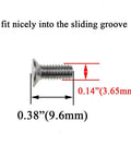 Close-up of stainless steel screw dimensions for 23mm diameter bearing steel shower door wheels with nylon rollers and smooth runners