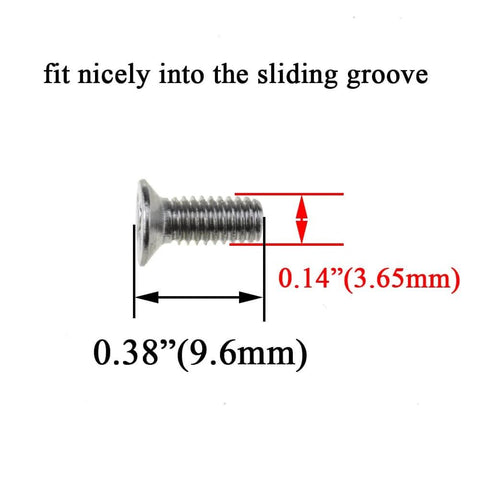 Close-up of stainless steel screw dimensions for 23mm diameter bearing steel shower door wheels with nylon rollers and smooth runners