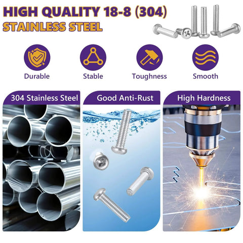 M4 x 20mm Stainless Steel Pan Head Screws 30Pcs Full Thread Phillips Drive for Furniture and 3D Printer, durability and rust resistance