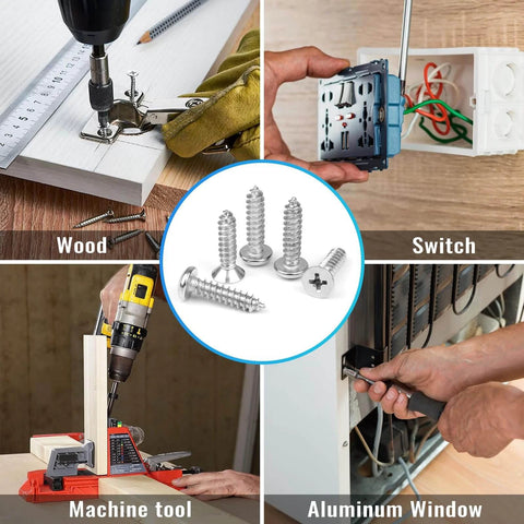 600 Pcs M3 M4 M5 M6 Stainless Steel Wood Screws Assortment Kit for wood, switch, machine tool, aluminum window projects.