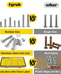 Comparison image showing 358 Pcs Machine Screws and Nuts Assortment Kit with #6-32 #8-32 #10-24 Phillips Pan Head Bolts made from 304 stainless steel.