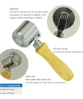 Stainless Steel Seam Roller with wooden handle, metal fork, and roller for PVC TPO EPDM roofing and vinyl decking, details view