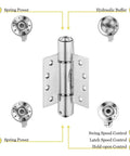 Self-closing 4-inch door hinges with built-in closer, 3-pack, UL listed fire-rated stainless steel matte black finish. Adjustable controls visible.