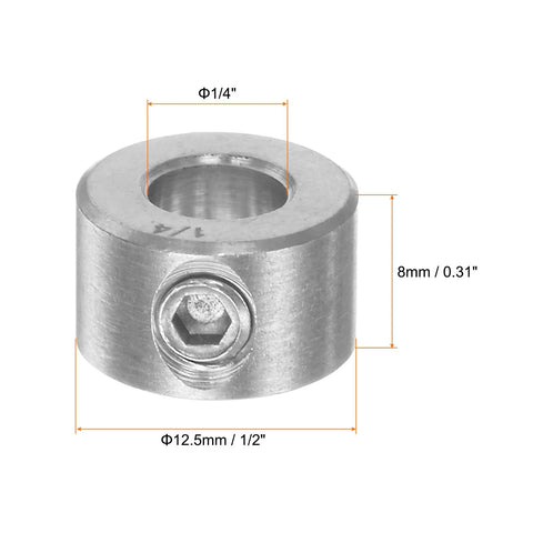 Heavy Duty 4 Pack Shaft Collars With One Quarter Inch Bore 304 Stainless Steel Set Screw Rings One Half Inch Outer Diameter