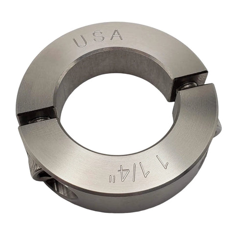 Shaft Collars - 1.25" Bore Diameter - Clamping Two Piece Shaft Collar - 303 Stainless Steel, side view close-up