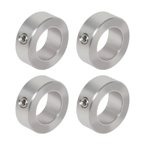 Four 1/2 Inch Stainless Steel Shaft Collars with Set Screw 4 Pack showing corrosion-resistant metal construction
