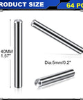 Stainless Steel Shelf Dowel Pins 5mm By 40mm, 32 Pack, Anti Rust Shelf Support Pegs displayed with dimensions.