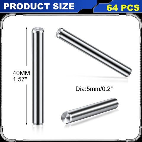 Stainless Steel Shelf Dowel Pins 5mm By 40mm, 32 Pack, Anti Rust Shelf Support Pegs displayed with dimensions.