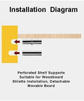 Installation diagram of Stainless Steel Shelf Pins 10 Pack 5x40 Straight Shelf Pin Set for Cabinets and Shelves.