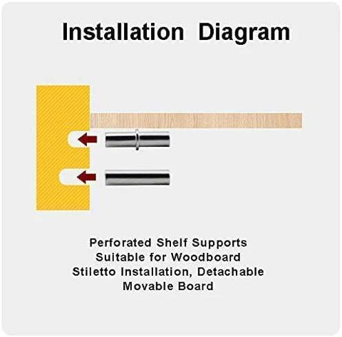Installation diagram of Stainless Steel Shelf Pins 10 Pack 5x40 Straight Shelf Pin Set for Cabinets and Shelves.