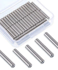 Stainless Steel Shelf Pins 5mm by 25mm 50 Piece Set Polished Nickel Dowel Pins displayed in open box