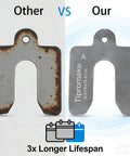 Comparison of rusted shim and new 304 stainless steel shim from 80 Piece 2 By 2 Inch Shim Stock Set With Storage Box, 3x longer lifespan