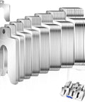 Stainless Steel Slotted Shim Kit 80 Piece Set Size D 5 Inch By 5 Inch with Storage Box, showing eight thicknesses of leveling shims.