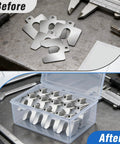 156 Piece Pro Grade Stainless Steel Slotted Shim Kit For Leveling And Machining, 13 Thicknesses from 0.001 to 0.125 Inches, Storage Box