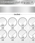 Sturdy 24 Piece 304 Stainless Steel Shim Stock Kit diagram showing 1 by 6 inch strips with various thickness sizes for precise DIY projects.