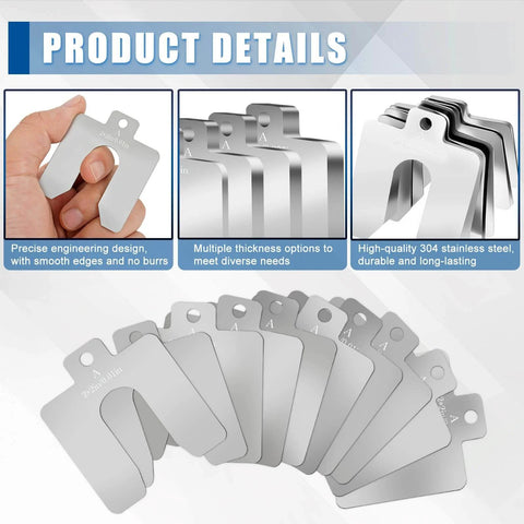 Stainless Steel Shim Kit 32 Pcs Size A 2x2 Slotted Shims For Leveling Alignment Motor Door And Machine Adjustment Industrial Shim Set With Storage Box For Machinists Repair And Shop displayed information