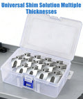 156 Piece Size A 2x2 Stainless Steel Slotted Shim Kit With Feeler Gauge And Storage Box open on table