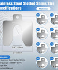 96 Piece Slotted Stainless Steel Shim Kit For Leveling And Precision Fit 2X2 Inch Shims With Feeler Gauge Specifications