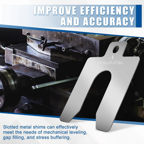 Premium Pro Grade Stainless Steel Shim Kit with 100 Slotted Shims in 2x2 Inch Size A near machine surface