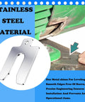 40 Piece 304 Stainless Steel Slotted Shim Kit With 8 Different Thicknesses And 5 Pieces Each 2 Inch By 2 Inch Spacers Laser Cut Precision Rust Resistant Durable Steel Shims In Sturdy Storage Box For Auto Machinery And Cabinet Work For Pros And DIYers with close-up of shim.