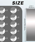 Diagram of Precision Stainless Steel Shim Stock Assortment 30 Piece Set 2 Inch Width By 6 Inch Length with thickness labels.