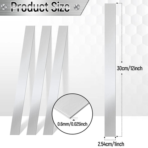 Stainless Steel Shim Stock 0.02 Inch Thickness 1 Inch Wide 10 Pcs Metal Strips with dimensions labeled on the image.