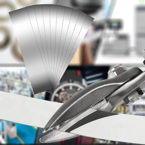 Shim Stock Assortment Set 50 Pieces 304 Stainless Steel Metal Shims 1 Inch Wide By 6 Inches Long With 10 Thicknesses displayed with scissors