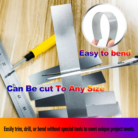 Stainless Steel Shim Stock Set Of 50 Pcs 0.001 To 0.01 Inch Thickness 1x6 Inch shown with cutting tool and ruler for precise gap filling
