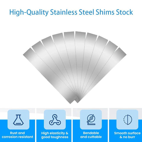 50 Piece Shim Stock Assortment In 304 Stainless Steel Strips 1 Inch Wide By 6 Inch Long Metal Shims For Leveling And Gap Filling Display