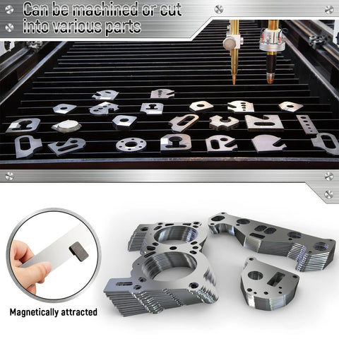 Quality Stainless Steel Shim Stock Set By Amylove, 10 Pcs Metal Strips Gap Filler Trim Shims, machining and magnetic properties shown.