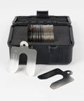 80 Piece 2 By 2 Inch Shim Stock Set With Storage Box, 304 Stainless Steel Slotted Shims displayed with open case