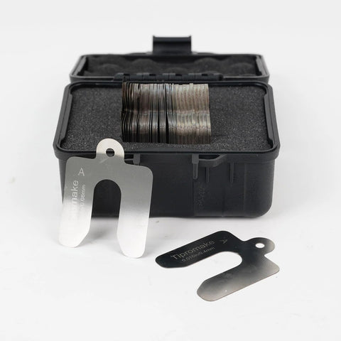 80 Piece 2 By 2 Inch Shim Stock Set With Storage Box, 304 Stainless Steel Slotted Shims displayed with open case