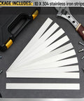 Quality Stainless Steel Shim Stock Set By Amylove, 10 Pcs Metal Strips Gap Filler 0.02 Inch Thick, tools and screws on surface