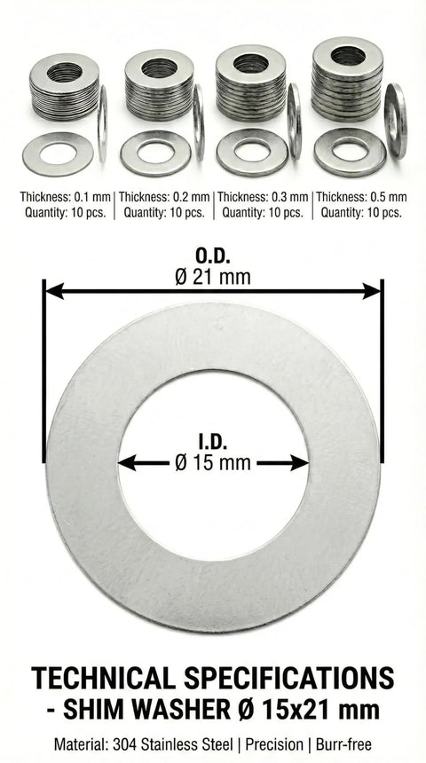 Stainless Steel Shim Washers 15x21 Precision Spacer Kit For Bearings Gearboxes CNC Machines And RC Tuning 40 Piece Assortment