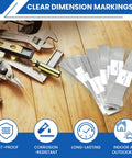 Shim Stock Assortment Kit MILYARD, 20 Pcs 304 Stainless Steel Shims, spread on wooden surface with tools, 1 in W x 6 in L for leveling and finishing