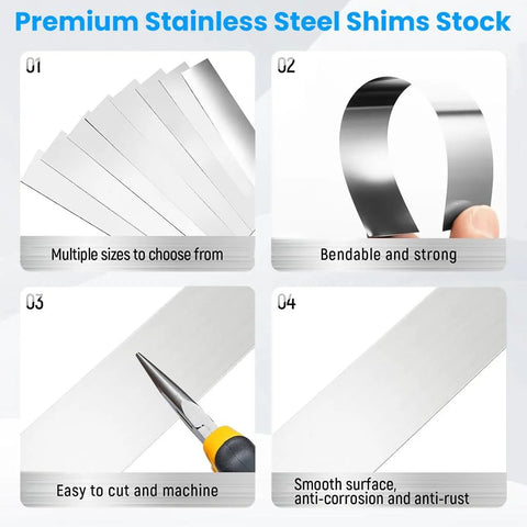 50 Piece Shim Stock Assortment In 304 Stainless Steel Strips 1 Inch Wide By 6 Inch Long Metal Shims for leveling and gap filling