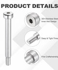 Detailed view of 4 Pack 304 Stainless Steel Shoulder Bolts with 6mm shoulder diameter and 40mm length, hex design and fine craftsmanship